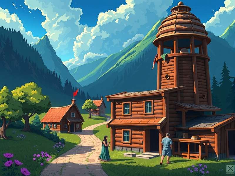 स्टारड्यू वैली फेयर का दृश्य - रंगीन स्टॉल, खेल और आनंदित ग्रामीण