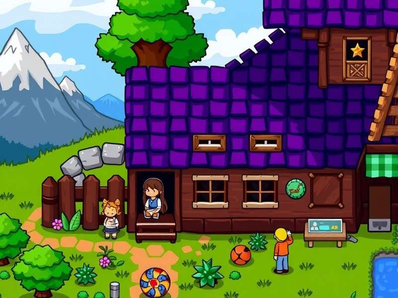 Stardew Valley Farm Landscape with crops and buildings