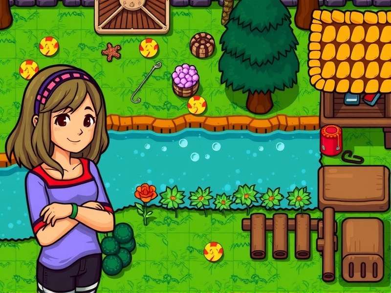 A detailed in-game screenshot of a Catfish being caught in the Stardew Valley river on a rainy spring day