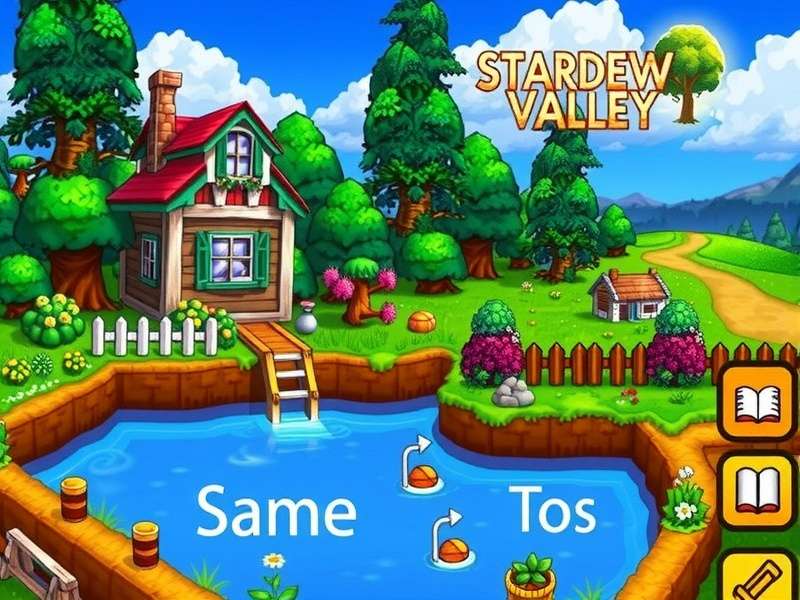 A vibrant modded Stardew Valley farm with custom buildings and crops