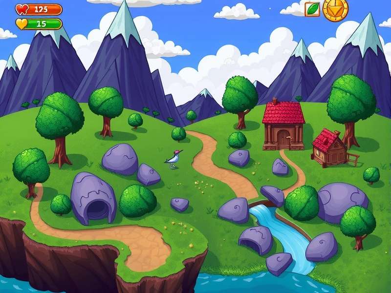 A serene, pixel-art styled farm in Stardew Valley with crops, a barn, and a chicken