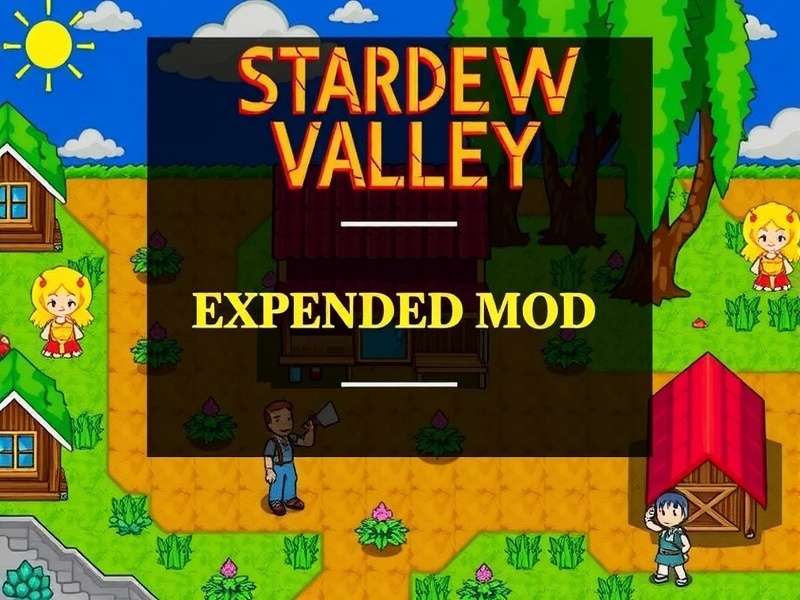 Stardew Valley Expanded mod screenshot showing new farm area and characters