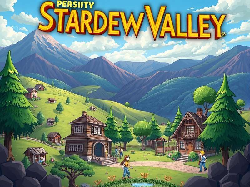 A lush Stardew Valley farm with new crops and a farmer tending to beehives