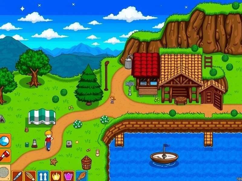 A serene farm landscape with crops and a barn, representing the moddable world of Stardew Valley