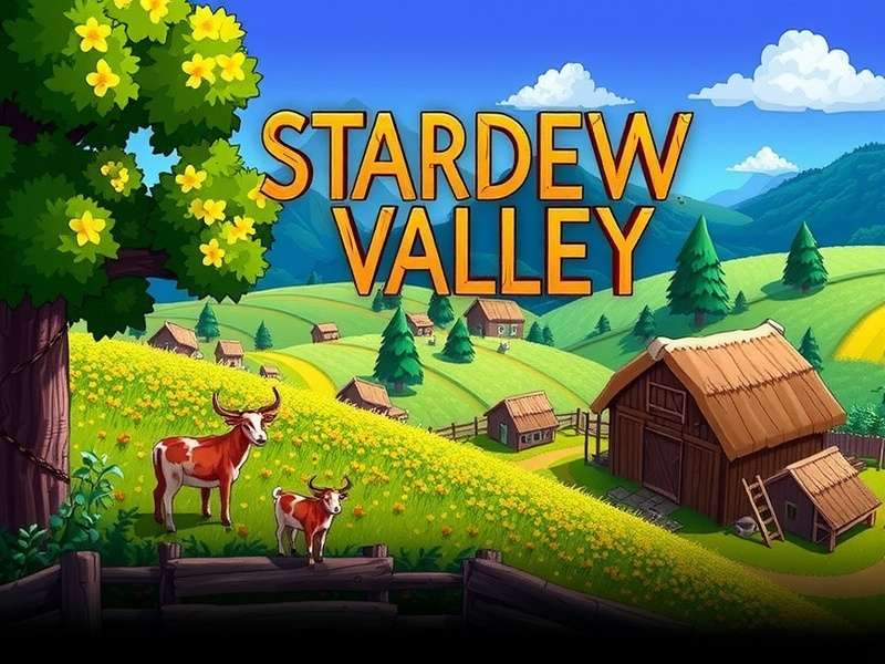 Stardew Valley farm landscape with crops and barn