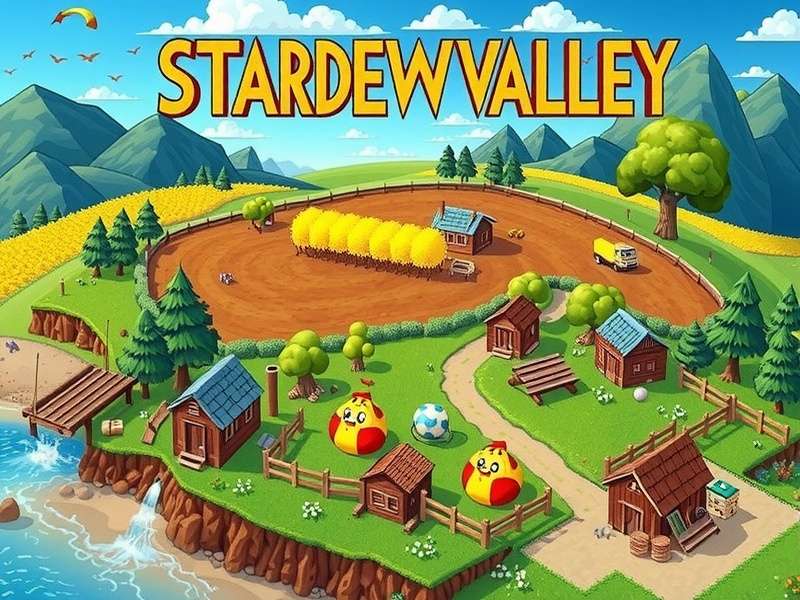 A peaceful Stardew Valley farm with crops and farmhouse