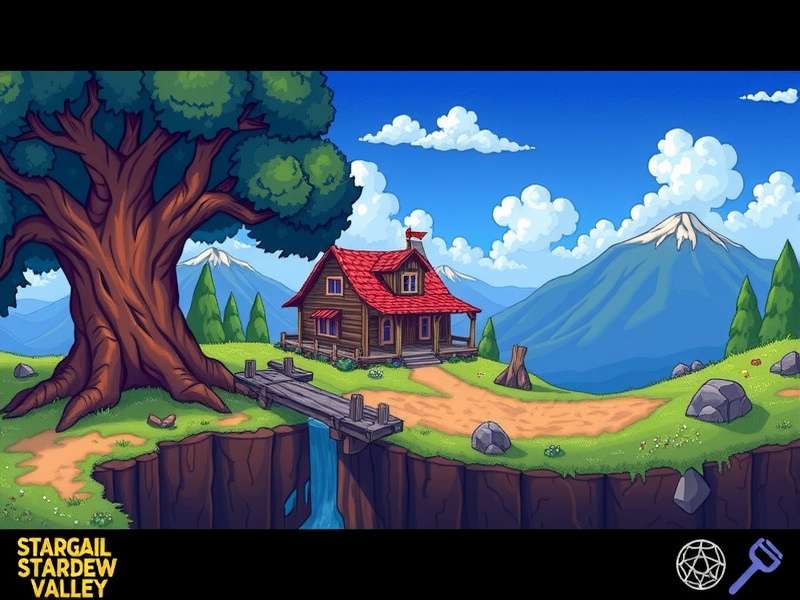 Abigail Stardew Valley character art standing in Pelican Town with her purple hair and sword