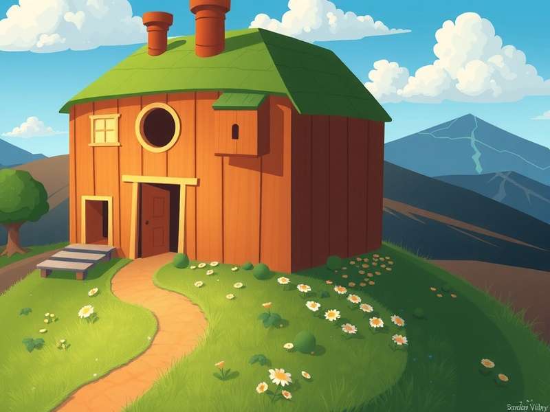 Stardew Valley Silo built on a lush green farm with hay bales and animals nearby