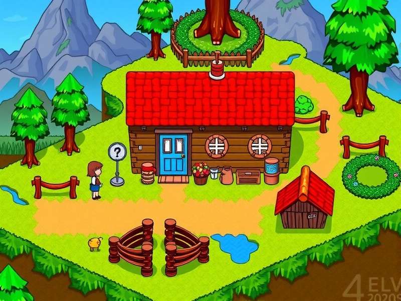 Stardew Valley Pelican Town overview with farmland, forests, and mountains