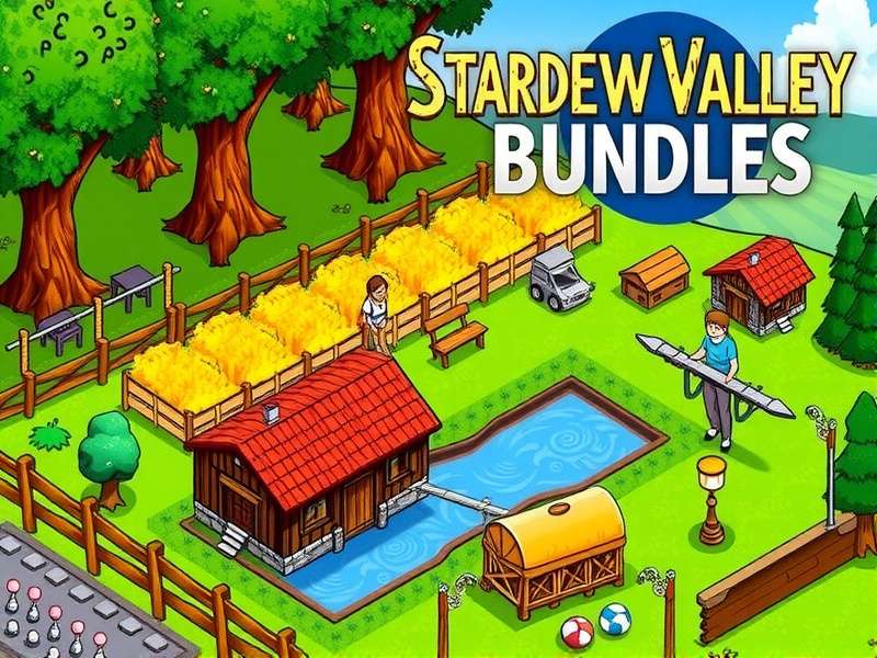 Stardew Valley Community Center interior with golden scroll and bundle icons
