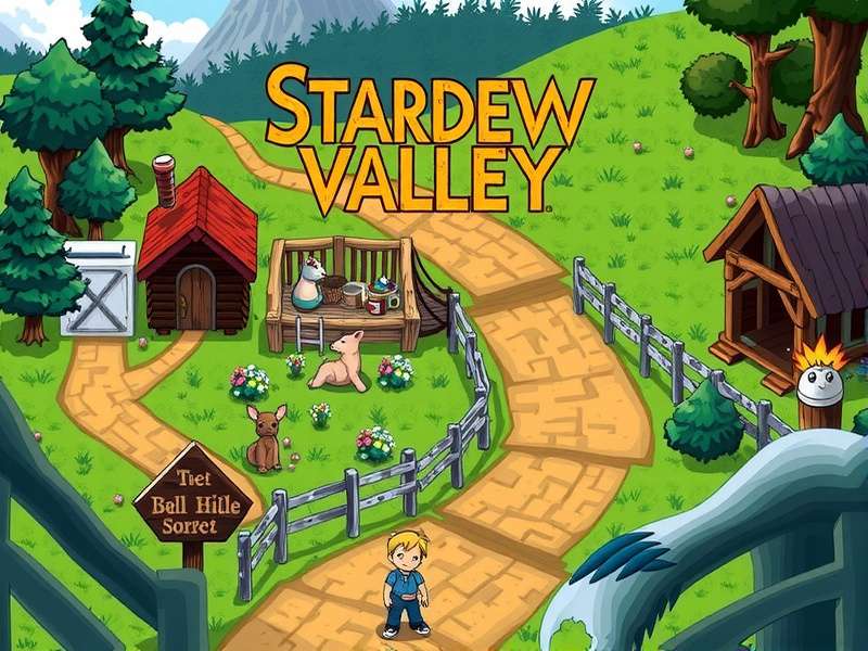 Stardew Valley Wikipedia banner — a vibrant collage of farming, fishing, and village life in Pelican Town.