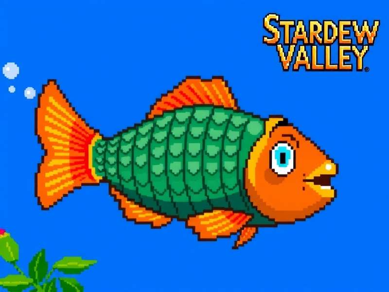 Stardew Valley fishing spot at sunrise with rod and tackle box