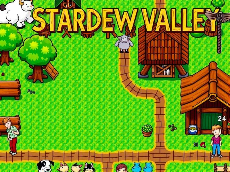 Stardew Valley lush farm landscape with crops, animals, and a cozy farmhouse