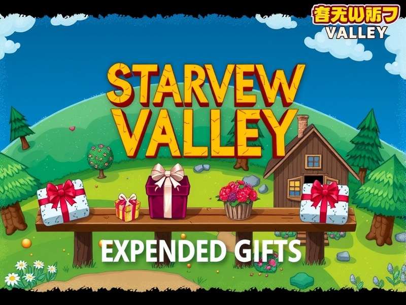 Stardew Valley Expanded gifts guide hero image showing diverse characters and gift icons